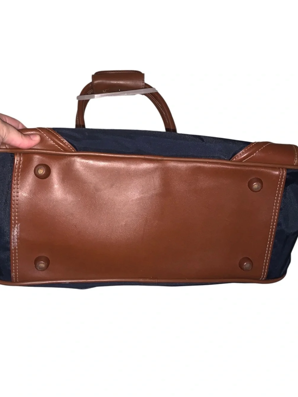 Jaguar Bag Weekender Travel Shoulder Duffle Navy Blue Leather Canvas Mens